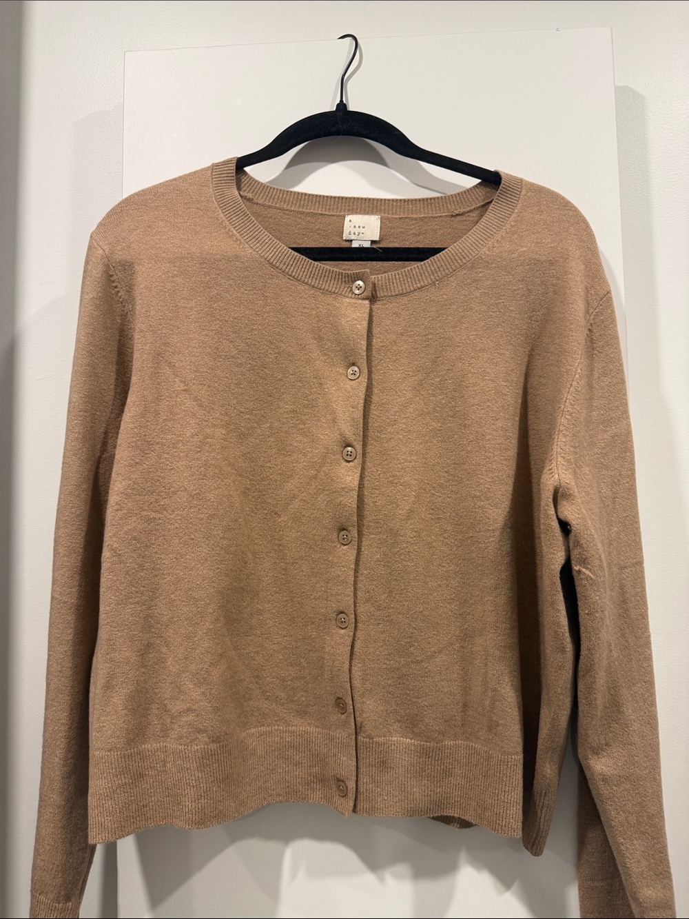 a new day Tan Crewneck Button-Front Cardigan Sweater